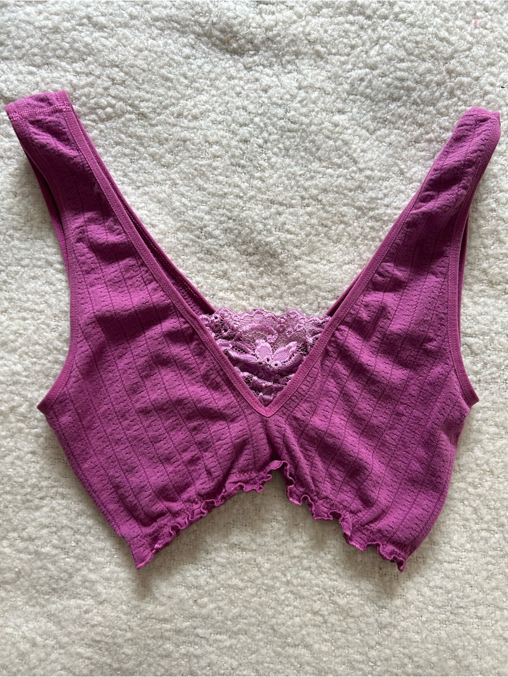 Anthropologie Ribbed Lace-Back Crop Bralette in Magenta